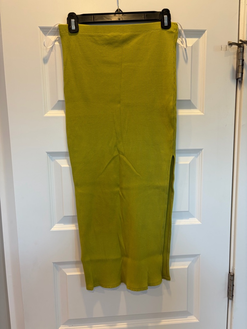 Lime Green Ribbed Knit Midi Skirt